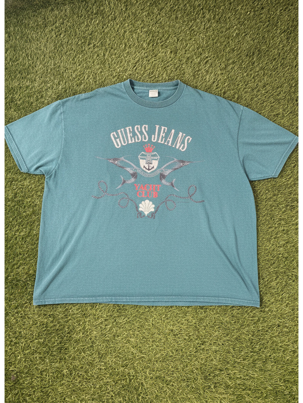 90s Guess Jeans Yacht Club Graphic T-Shirt Blue Cotton Mens Made in USA XXL